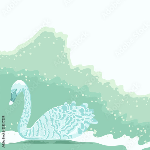 Realistic White Swan against backdrop of water waves