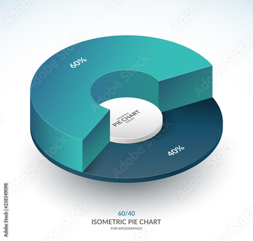 Infographic isometric pie chart circle. Share of 60 and 40 percent. Vector template.