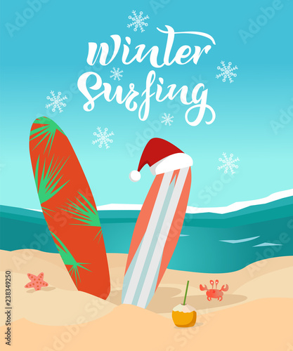 Photography Winter surfing hand drawn text