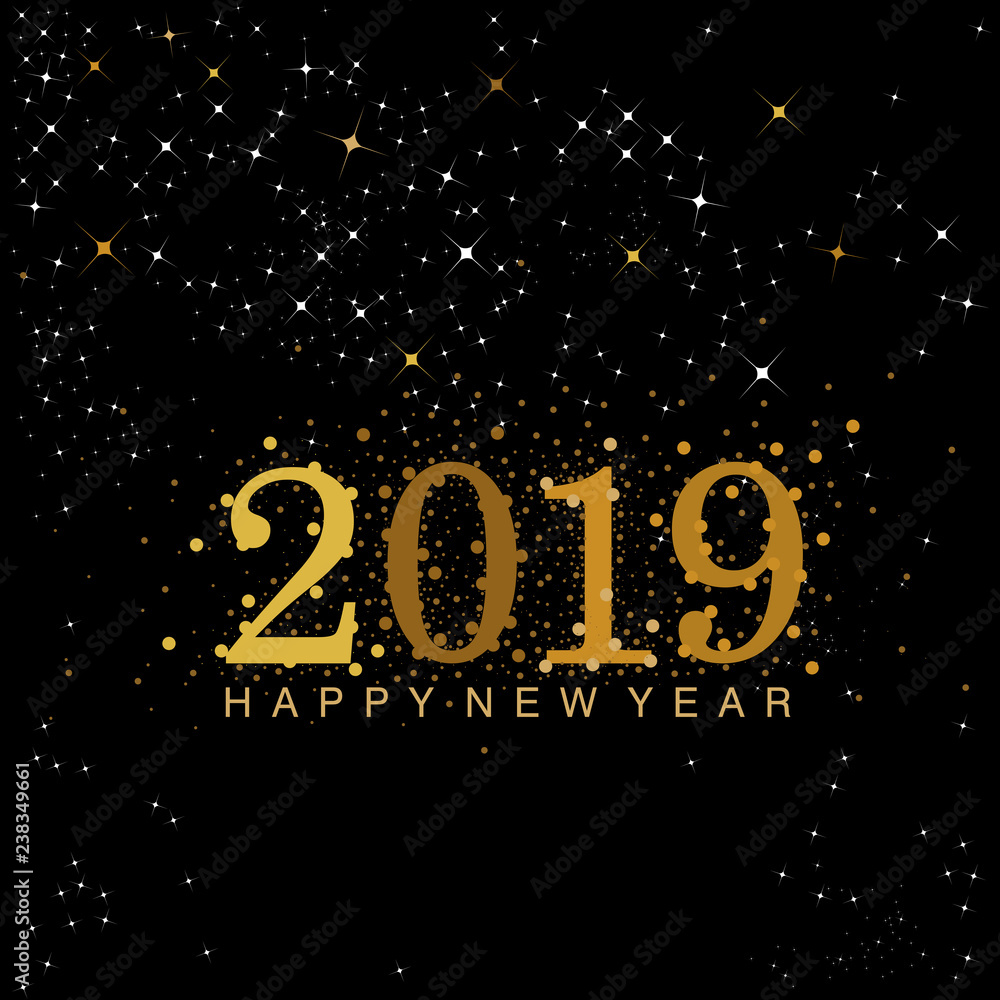 Black and gold 2019 New Year numerals designed with stars and sparkles
Black and gold 2019 New Year numerals designed with stars and sparkles