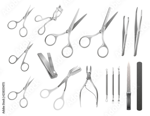 Vector collection of accessories for manicure, haircuts and makeup.