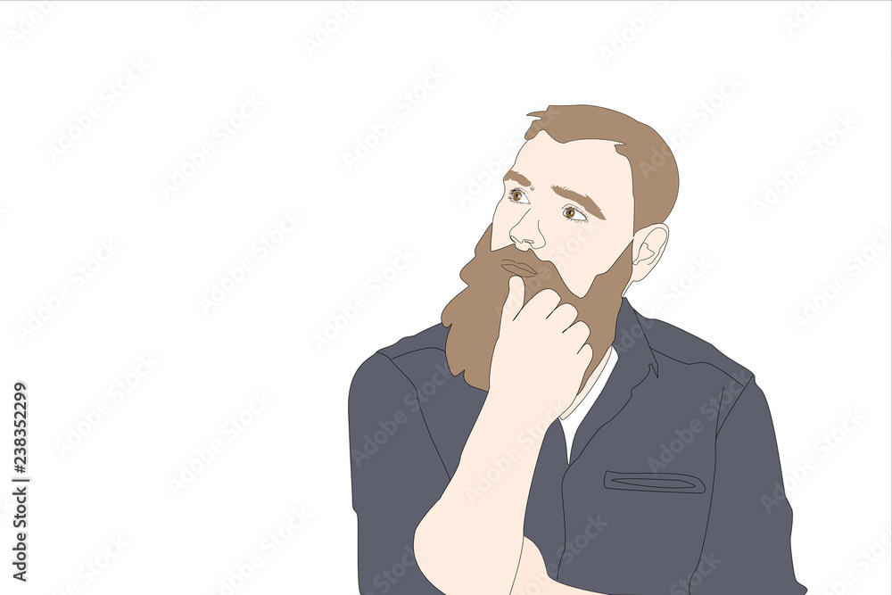 Thoughtful bearded man looking up into the air