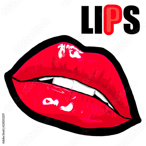 Red lips retro icon isolated on white background. Vector illustration.