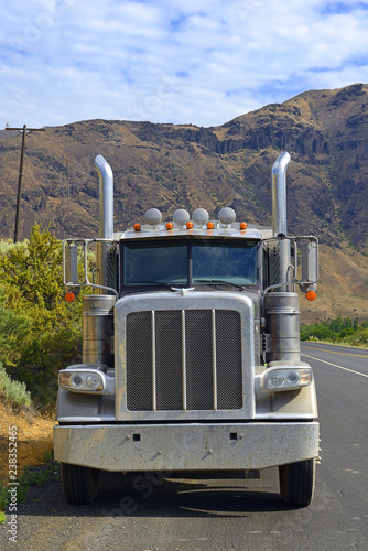 Big semi truck on U.S. Route 12 in Washington, USA photo