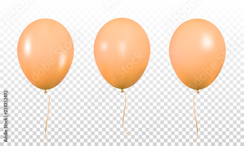 Orange realistic balloons. Set of realistic helium balloons for Birthday.
