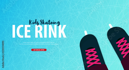 Banner with Ice skates. Figure skating. Texture of ice surface. Winter sports. Vector illustration background.