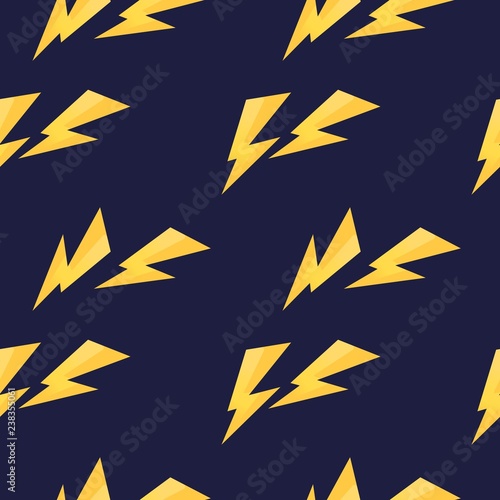 Seamless pattern with yellow painted thunderbolt, vector zipper,