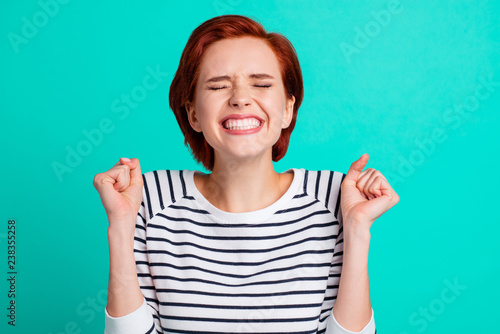 Cuadro en lienzo Close-up portrait of nice crazy childish attractive lovely pretty excited red-ha