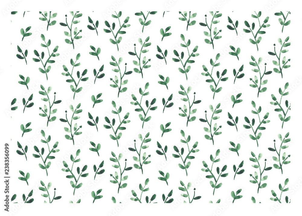 Green floral seamless watercolor pattern