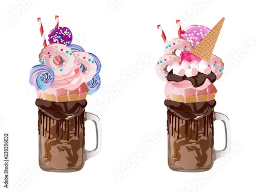Freakshakes. Extreme milkshake. Isolated on a white background. Vector illustration.