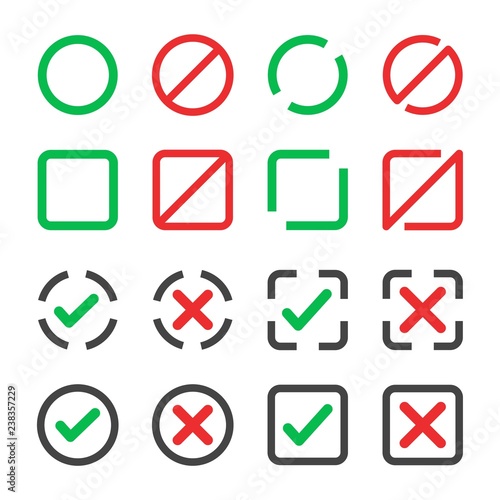 checkbox,prohibit and allow thin line icon set,vector and illustration