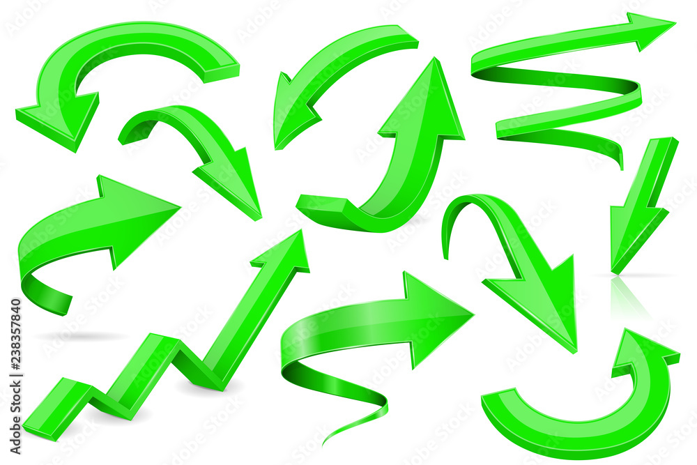 Set of green 3d shiny arrows Set of green 3d shiny arrows