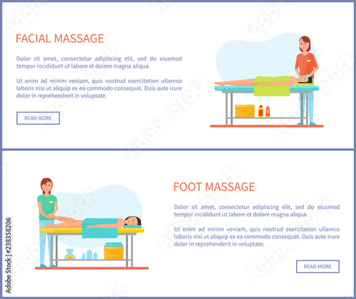 Facial and Foot Massage Session Cartoon Banner Set