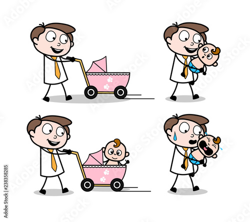 Cartoon Professional Businessman babysitting