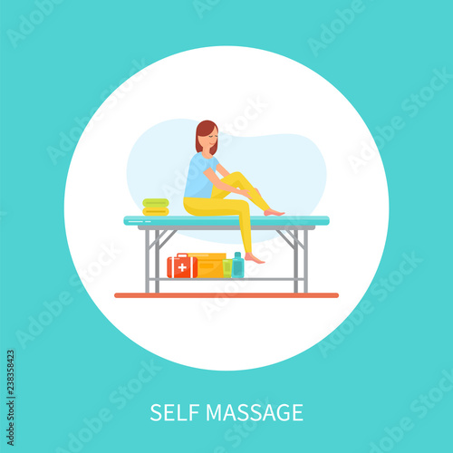 Self Massage Cartoon Vector Woman Massaging Legs