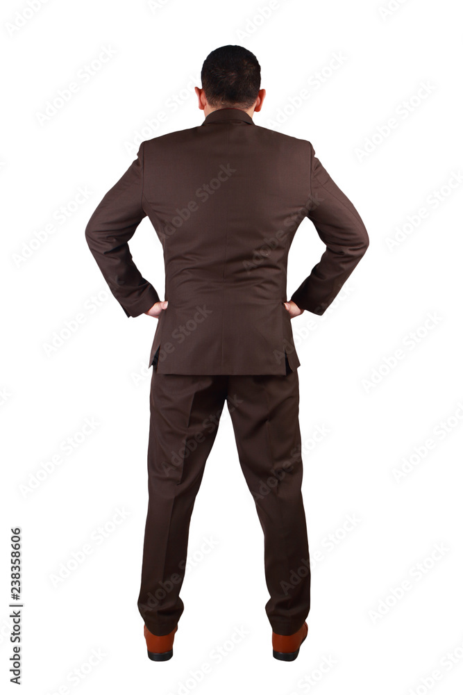 Rear View of of businessman. Full Body Portrait Isolated on White