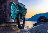 Ornament of lion or animal with ring in mouth at monument of Kaiser Wilhelm I (Emperor William), Deutsches Eck (German Corner) in Koblenz, Germany