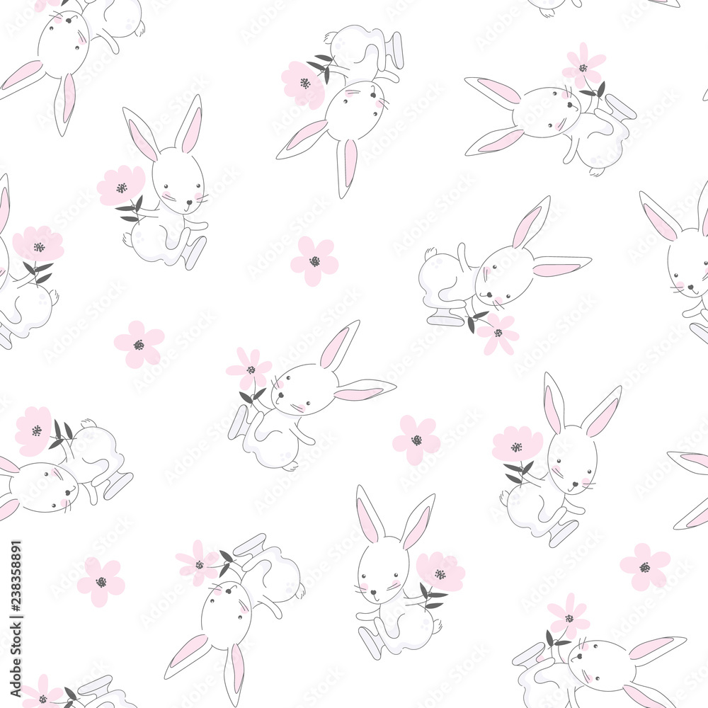 Seamless pattern of cute white bunnies Seamless pattern of cute white bunnies