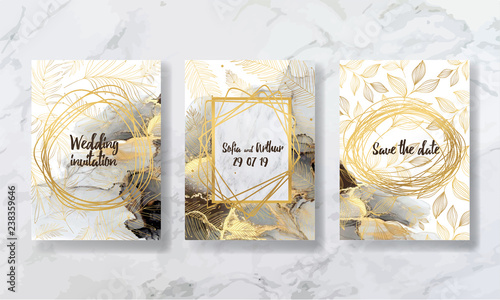 
wedding invitation. a great celebration of lovers. texture of liquid marble and gold. print for leaflets, banners, flyers, business cards, cards. trend vector