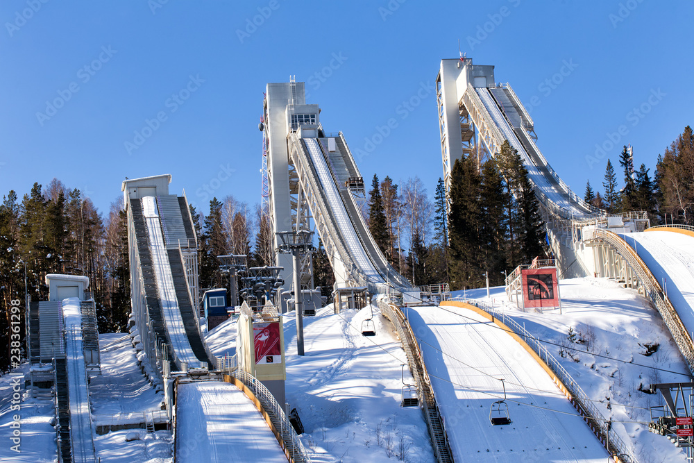 Continental Cup ski jumping. Height of 120 meters springboard - obrazy, fototapety, plakaty 