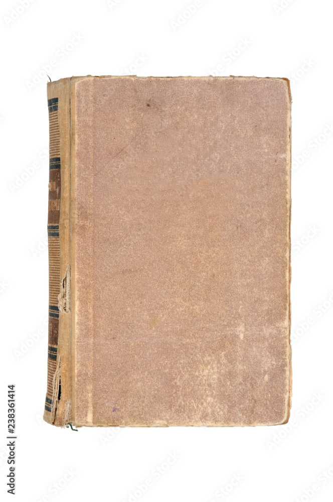 Naklejka premium An old brown book is isolated on a white background. View from above.