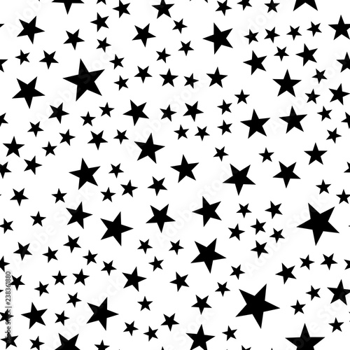 Star seamless pattern. Night, space or christmas theme. Flat vector background in black and white.
