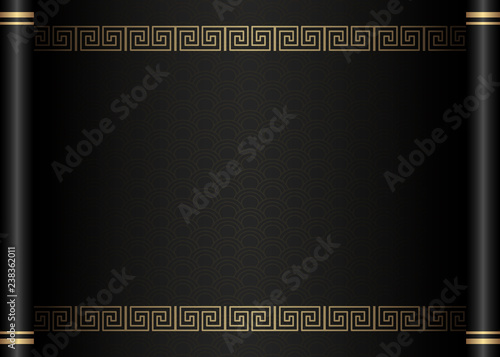 Retro traditional Chinese style black scroll paper template spiral cross frame border
