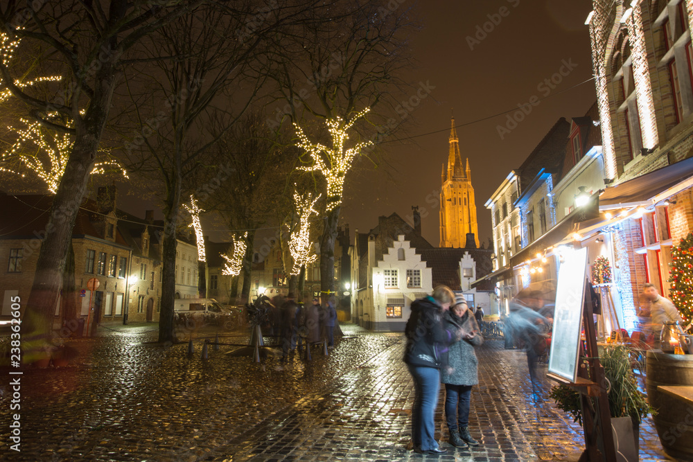 BRUGGE BELGIUM ON NOVEMBER 24, 2018: Christmas decoration in medieval town.