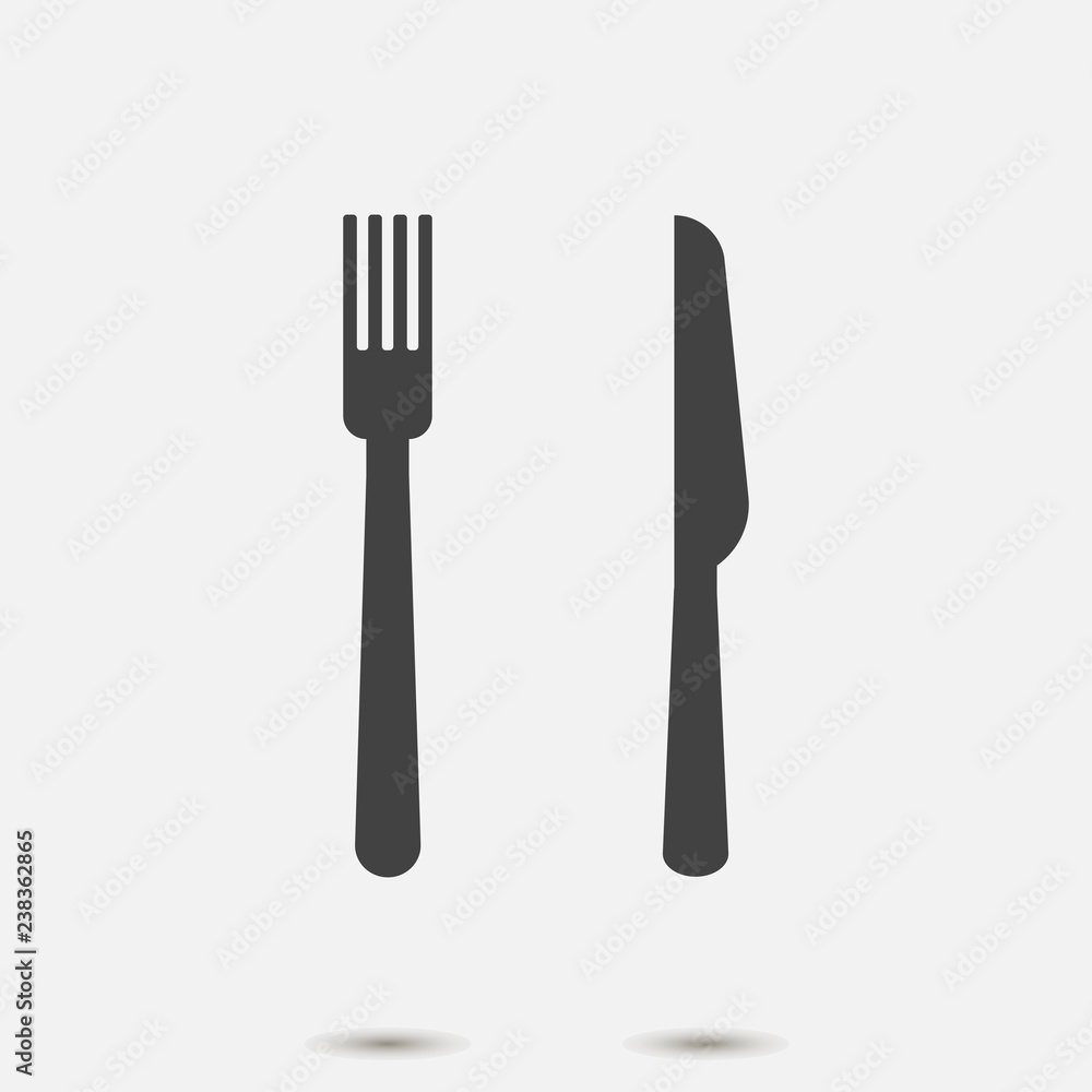 Fork and knife vector icon on gray background. Symbol eat.Layers grouped for easy editing illustration. For your design. Fork and knife vector icon on gray background. Symbol eat.Layers grouped for easy editing illustration. For your design.