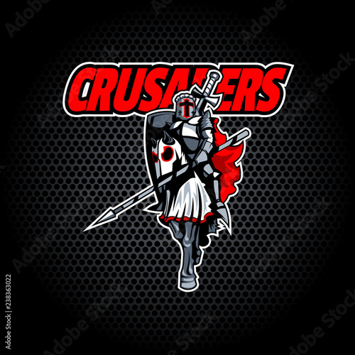 Proud Crusader knight on horseback.