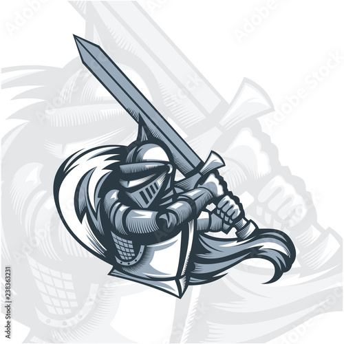 Monochrome Paladin knight with sword.