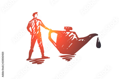 Change, oil, car, auto, service concept. Hand drawn isolated vector.