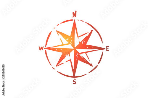 Windrose, navigation, compass, direction concept. Hand drawn isolated vector.