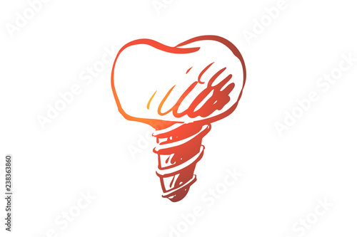 Dental, implant, tooth, health, stomatology concept. Hand drawn isolated vector.