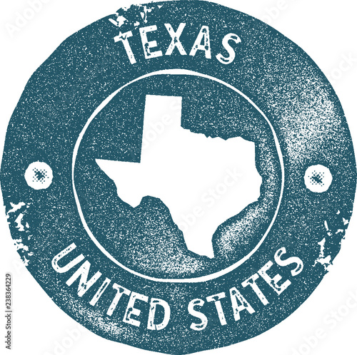 Texas map vintage stamp. Retro style handmade label, badge or element for travel souvenirs. Blue rubber stamp with US state map silhouette. Vector illustration.