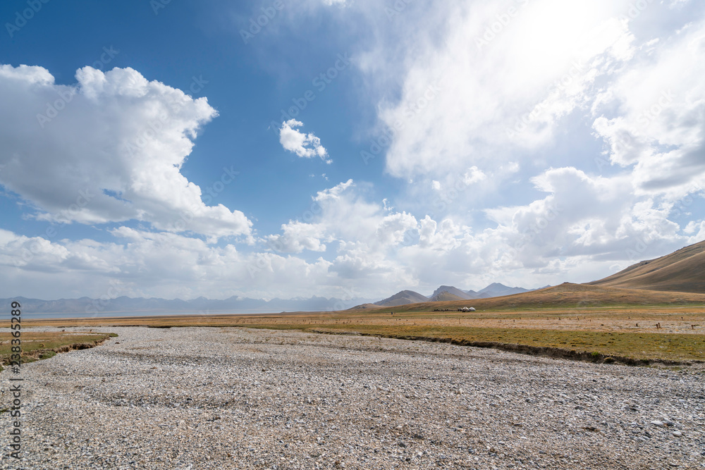 Dry river at Chatyr Kul lake in Kyrgyzstan
