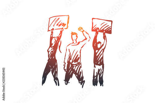 Demonstration, riots, rallies concept. Hand drawn sketch isolated illustration