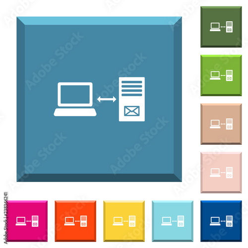 Syncronize computers white icons on edged square buttons
