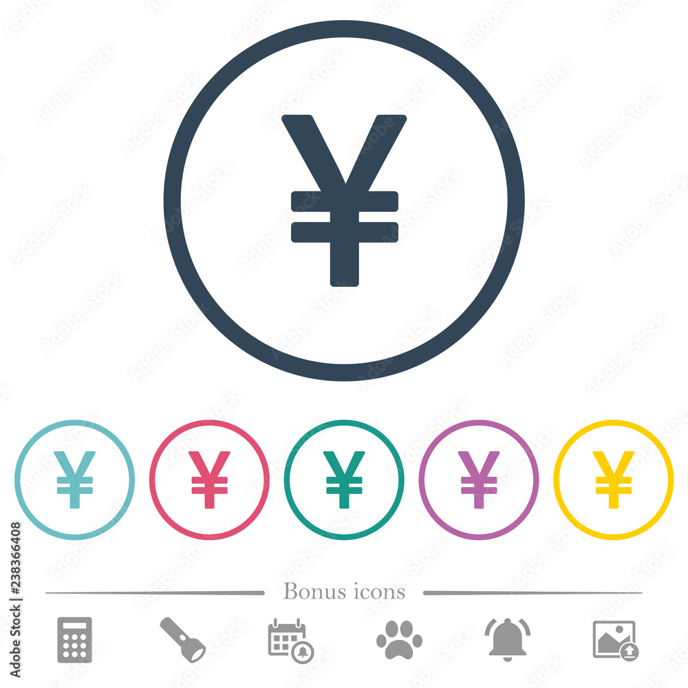 Japanese Yen sign flat color icons in round outlines Japanese Yen sign flat color icons in round outlines