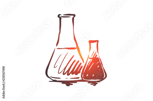 Chemistry, flask, science, laboratory, glass concept. Hand drawn isolated vector.