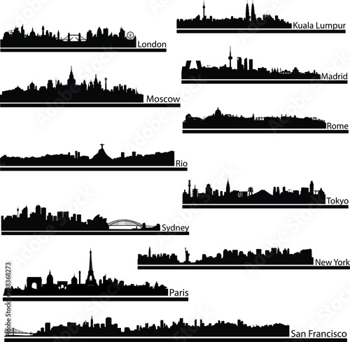 Collection of cities skyline in vector format.
