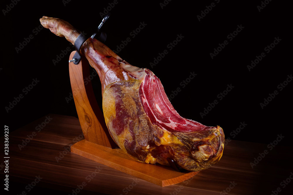 traditional spanish jamon serrano, italian parma, hamon iberico, prosciutto,  leg Stock 写真 | Adobe Stock