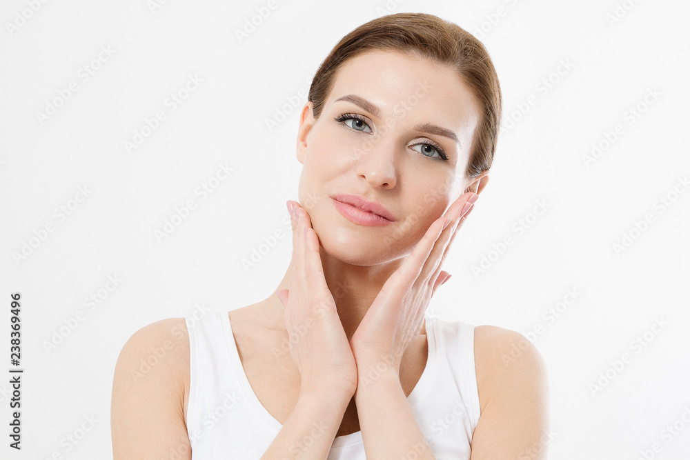 Macro Woman face with no wrinkles on forehead. Skin care and spa face beauty. Cosmetology facial treatment and anti aging concept. Copy space Macro Woman face with no wrinkles on forehead. Skin care and spa face beauty. Cosmetology facial treatment and anti aging concept. Copy space