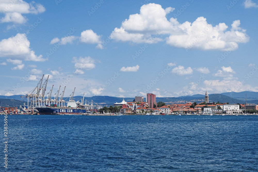 View of town Koper  in Slovenian Istria on the Adriatic coast with maritime port