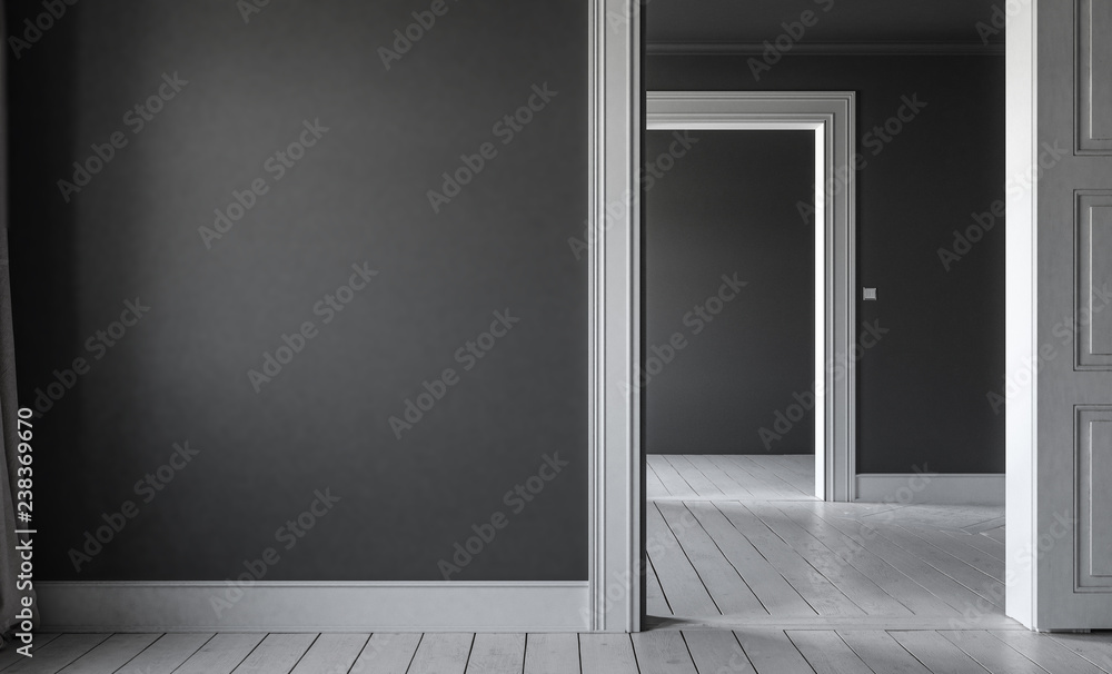 Leere offene Wohnung mit grauen Wänden Leere offene Wohnung mit grauen Wänden