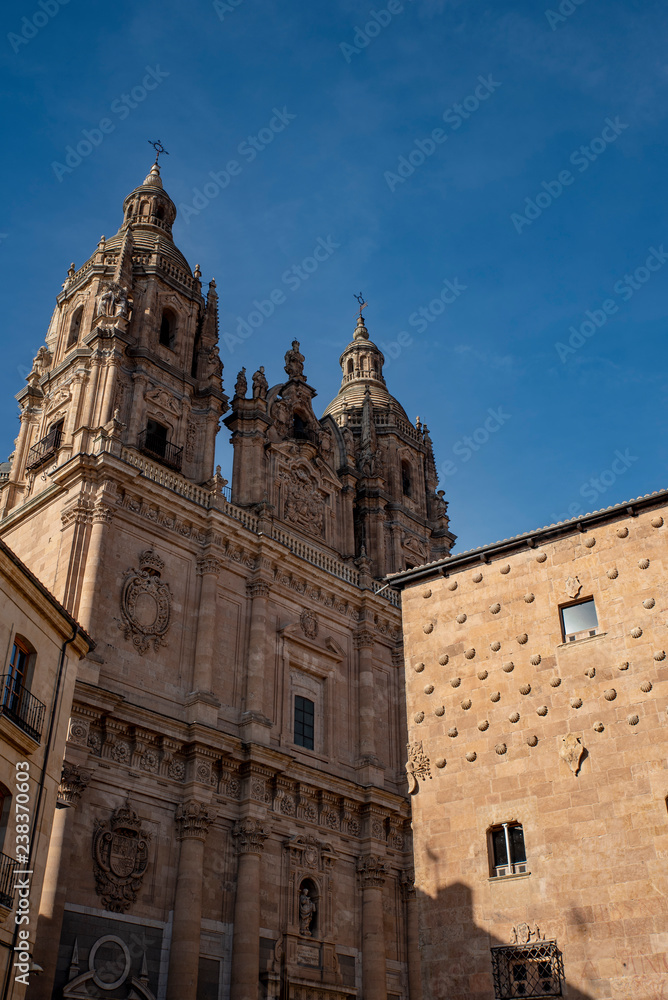 Famous Casa de las Conchas with La Clerecia Church in Salamanca