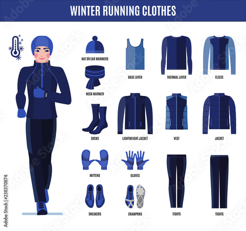 Winter running clothes set for man in flat style.