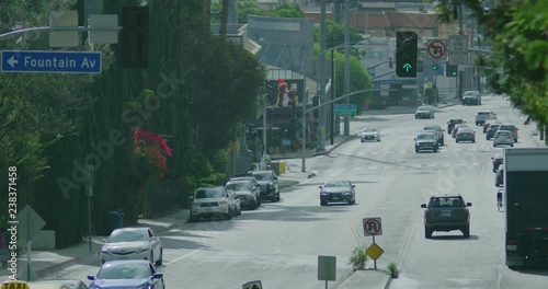 Slow motion shot of the Hollywood neighborhood in Los Angeles. 