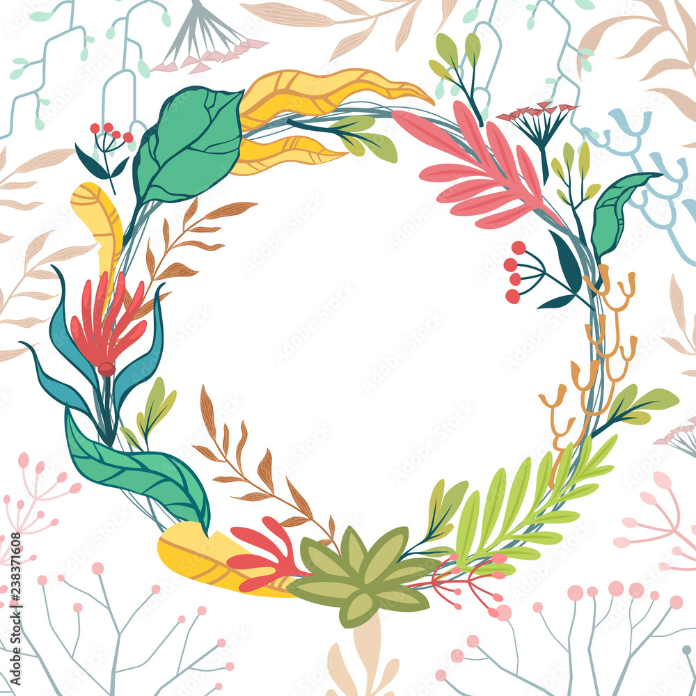 custom made wallpaper toronto digitalVector background with wreath of bright stylized floral elements. Card is undestructed under clipping mask.