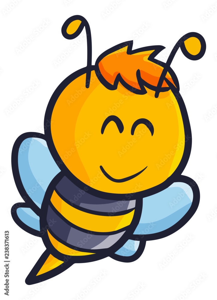 Cute and funny little bee flying happily - vector. Cute and funny little bee flying happily - vector.